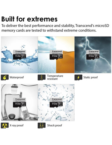 Tarjeta microSDXC Transcend 512GB A2 V30 UHS-I para 4K UHD