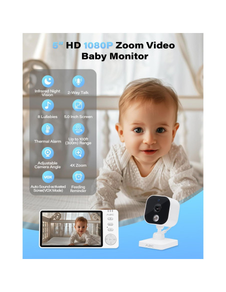 Cámara para Bebés Wiiki-Tech V3-T2Pro, 1080P 5" con Visión Nocturna Cámara para Bebés Wiiki-Tech V3-T2Pro, 1080P 5" con Visión Nocturna