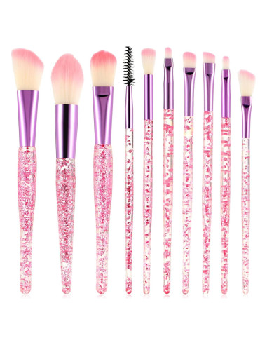 Juego de Brochas de Maquillaje WLLHYF 10 Piezas Rosa Brillante