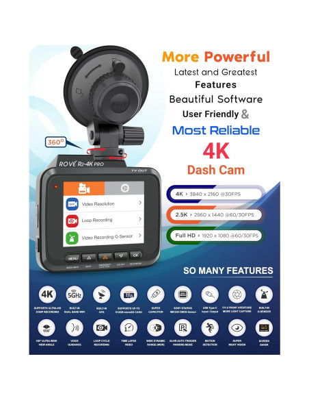 Cámara de Salpicadero ROVE R2-4K PRO con GPS y WiFi 5G Cámara de Salpicadero ROVE R2-4K PRO con GPS y WiFi 5G