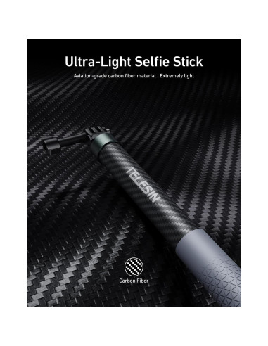 Palo Selfie Extensible TELESIN 1.2m Fibra de Carbono Impermeable