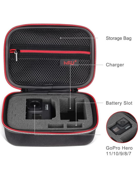 Funda de Transporte Pequeña HSU para GoPro Hero 13/12/11/10/9/8/7/6/5 Roja Funda de Transporte Pequeña HSU para GoPro Hero 13/12/11/10/9/8/7/6/5 Roja