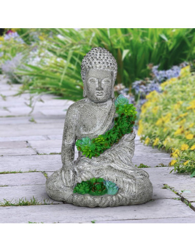 Estatua de Jardín Buda Exhart Solar con Suculentas LED 36.8 cm