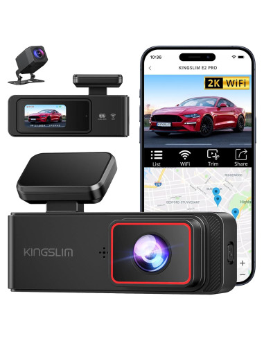 Cámara Dash KINGSLIM E2PRO Doble 2K+1080P WiFi Compacta
