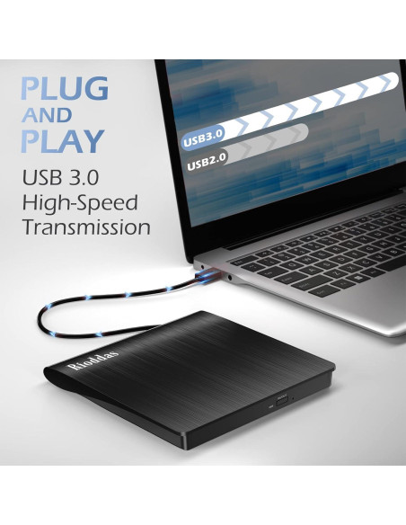 Unidad Externa de CD/DVD Rioddas USB 3.0 16.5x16.3cm Unidad Externa de CD/DVD Rioddas USB 3.0 16.5x16.3cm