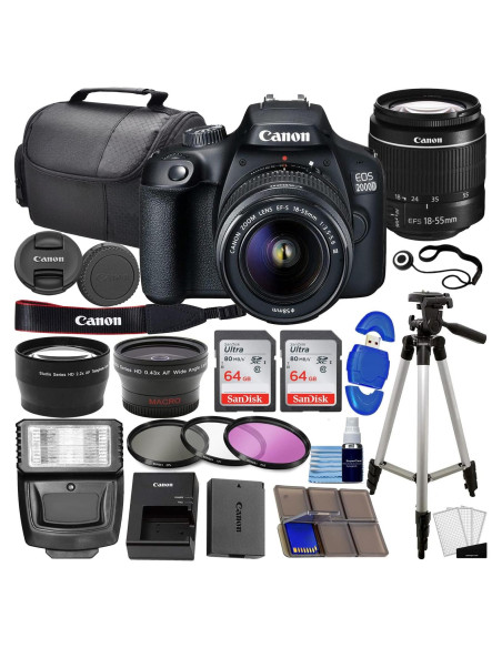Cámara DSLR Canon EOS 2000D Rebel T7 con Lente 18-55mm y Kit 128GB Cámara DSLR Canon EOS 2000D Rebel T7 con Lente 18-55mm y Kit 128GB