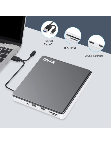 Unidad DVD Externa BUNUD USB-C 5 en 1 para Mac y PC Unidad DVD Externa BUNUD USB-C 5 en 1 para Mac y PC