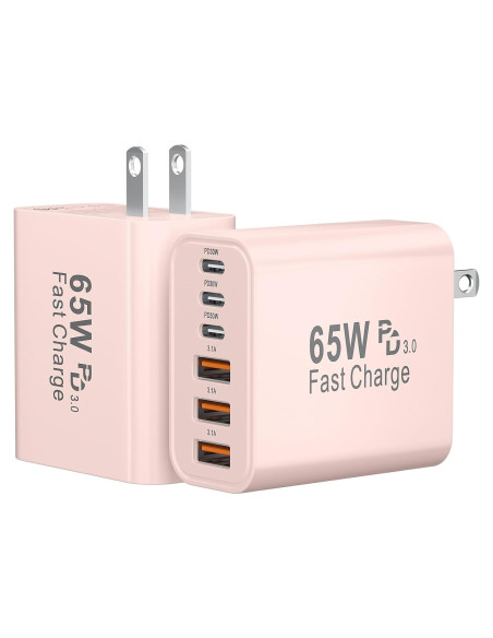 Cargador USB C 65W GaN 6 Puertos Rápido Shenzhen Rosa Cargador USB C 65W GaN 6 Puertos Rápido Shenzhen Rosa