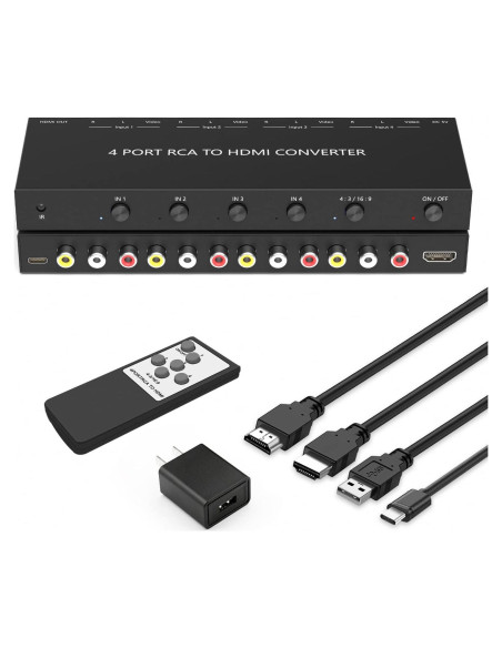 Convertidor AV a HDMI 4 Puertos RuiPuo - Compatible Wii, PS1-3 Convertidor AV a HDMI 4 Puertos RuiPuo - Compatible Wii, PS1-3