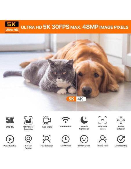 Cámara de Video 5K NINIVISION 48MP WiFi Pantalla Táctil 3" Cámara de Video 5K NINIVISION 48MP WiFi Pantalla Táctil 3"