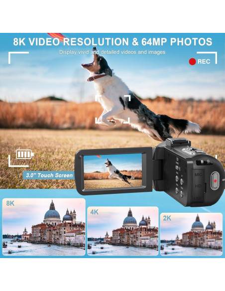 Cámara de video 8K SMIRLY 64MP con zoom 18X y WiFi Cámara de video 8K SMIRLY 64MP con zoom 18X y WiFi