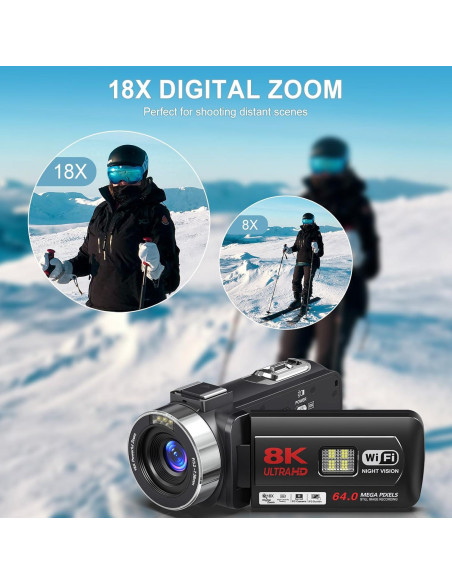 Cámara de video 8K SMIRLY 64MP con zoom 18X y WiFi Cámara de video 8K SMIRLY 64MP con zoom 18X y WiFi