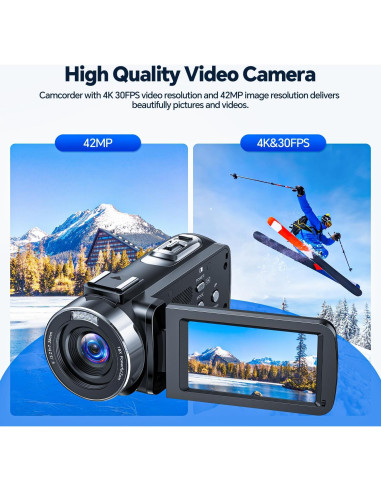 Cámara de Video 4K CAMWORLD AC13 42MP 18X Zoom con LED