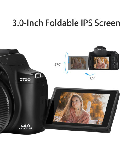 Cámara Digital 4K ORDRO 64MP con Zoom Óptico 12x y WiFi