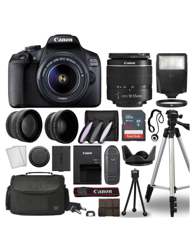 Cámara DSLR Canon EOS 2000D Rebel T7 con Lente 18-55mm y Accesorios