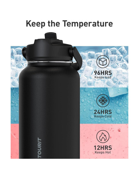 Botella de Agua Aislada Tourit 0.95L Acero Inoxidable Negro Botella de Agua Aislada Tourit 0.95L Acero Inoxidable Negro