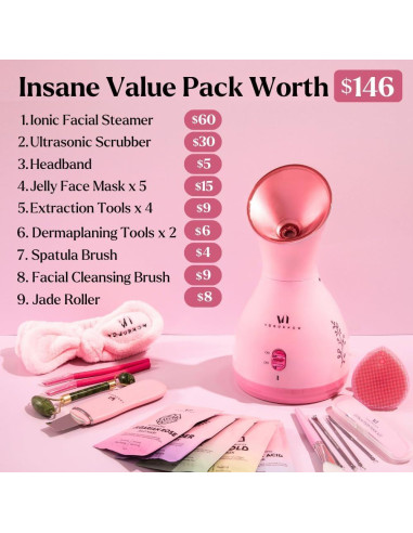 Kit de Spa Facial VogueNow LuxGlow 17 Herramientas y Vaporizador