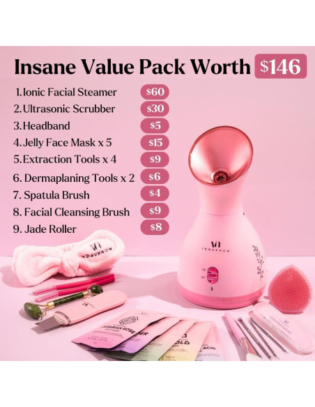 Kit de Spa Facial VogueNow LuxGlow 17 Herramientas y Vaporizador Kit de Spa Facial VogueNow LuxGlow 17 Herramientas y Vaporizador