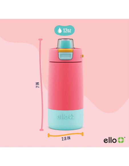 Botella de Agua Aislada Ello Kids Colby 355ml con Pajilla Botella de Agua Aislada Ello Kids Colby 355ml con Pajilla