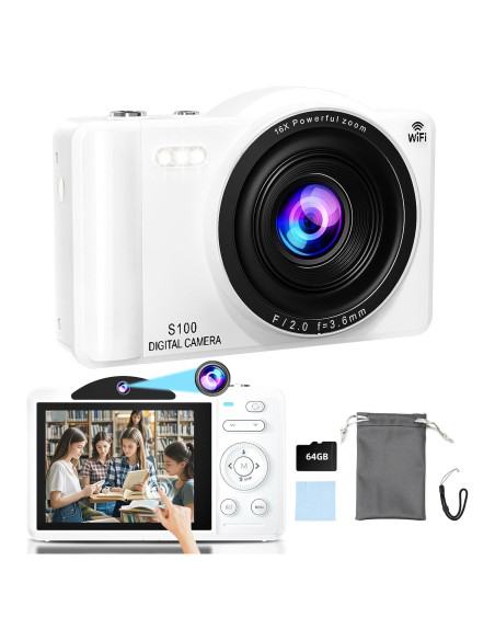 Cámara Digital Luluckck Cary-white S100 75MP 4K WiFi 64GB Cámara Digital Luluckck Cary-white S100 75MP 4K WiFi 64GB