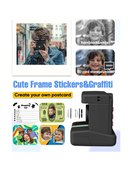 Cámara Instantánea para Niños Eveedo 2.4" Negra - Regalo Creativo Cámara Instantánea para Niños Eveedo 2.4" Negra - Regalo Creativo