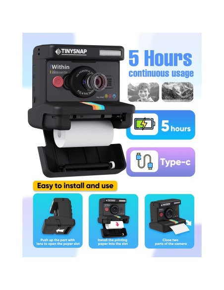 Cámara Instantánea para Niños Eveedo 2.4" Negra - Regalo Creativo Cámara Instantánea para Niños Eveedo 2.4" Negra - Regalo Creativo