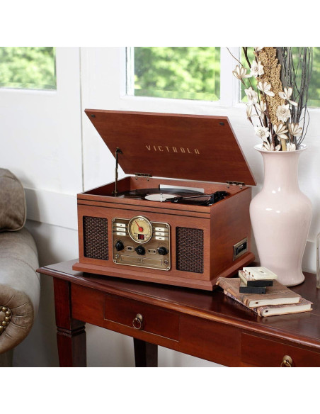 Victrola Nostálgico 6-en-1 Reproductor de Vinilo Caoba Victrola Nostálgico 6-en-1 Reproductor de Vinilo Caoba