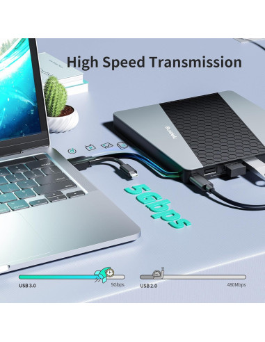 Unidad CD/DVD Externa SUIDEK USB 3.0 8 en 1 para Laptop