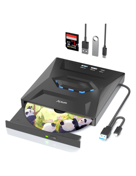 Unidad Externa de CD/DVD Alxum USB 3.0 Portátil 8X Negra Unidad Externa de CD/DVD Alxum USB 3.0 Portátil 8X Negra