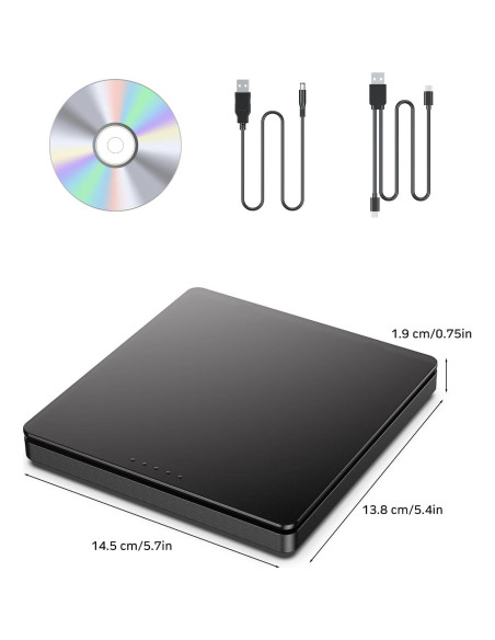 Unidad Externa CD/DVD XRTFORE Clamshell USB 3.0 Portátil Unidad Externa CD/DVD XRTFORE Clamshell USB 3.0 Portátil