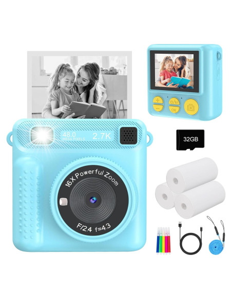 Cámara Instantánea JPVERLY P260 Azul 1080P para Niños Cámara Instantánea JPVERLY P260 Azul 1080P para Niños