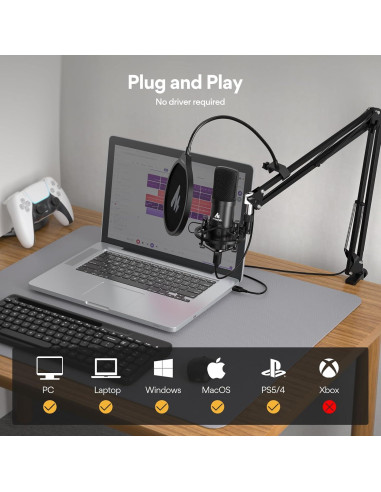 Micrófono USB MAONO A04 Cardioide 192kHz 24Bit Metal