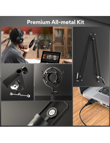 Micrófono USB MAONO A04 Cardioide 192kHz 24Bit Metal