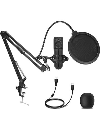 Micrófono USB Condensador Cardioide TOPUPHOE con Brazo Ajustable