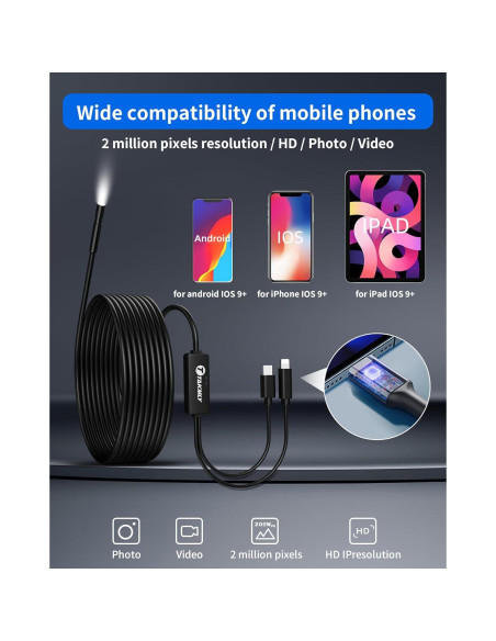 Cámara Borescope T TAKMLY 5.5mm HD con Luz y Cable 5m Cámara Borescope T TAKMLY 5.5mm HD con Luz y Cable 5m