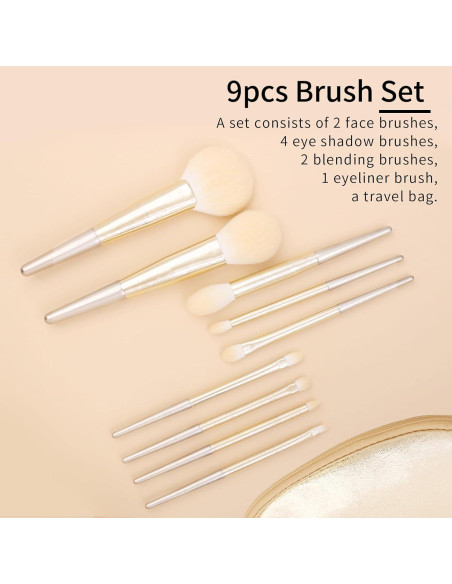Juego de Brochas de Maquillaje ENZO KEN 9 Piezas Doradas Juego de Brochas de Maquillaje ENZO KEN 9 Piezas Doradas