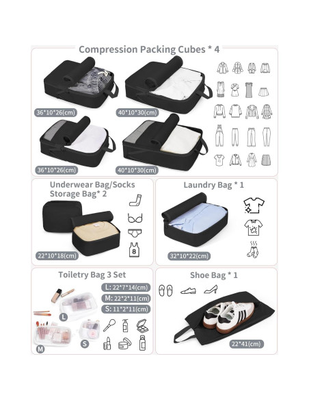 Cubos de Compresión TRMFUSA 11 Set Negro para Empacar Cubos de Compresión TRMFUSA 11 Set Negro para Empacar