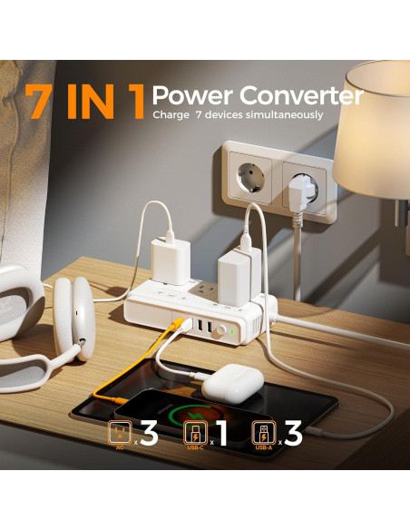Convertidor de Voltaje TESSAN 220V a 110V con 4 USB Convertidor de Voltaje TESSAN 220V a 110V con 4 USB