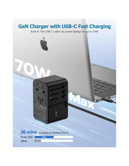 Adaptador de Enchufe de Viaje FOVAL 70W Universal con USB Adaptador de Enchufe de Viaje FOVAL 70W Universal con USB