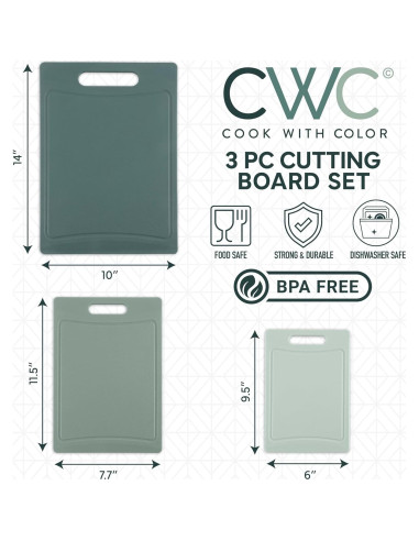 Juego de 3 Tablas de Cortar Antideslizantes COOK WITH COLOR Menta