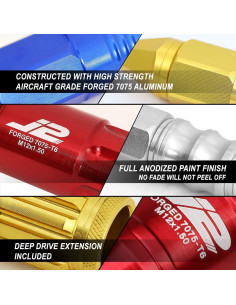 Tuercas de Llantas J2 Engineering M12x1.25 20Pcs 50mm Rojo 2