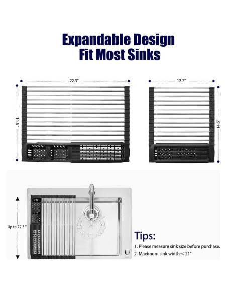 Escurridor de Platos Expandible CLNGAI Negro con Soporte Escurridor de Platos Expandible CLNGAI Negro con Soporte