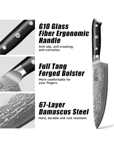 Cuchillo de Chef KEEMAKE 20.32 cm Acero Damasco VG10 Ergonómico