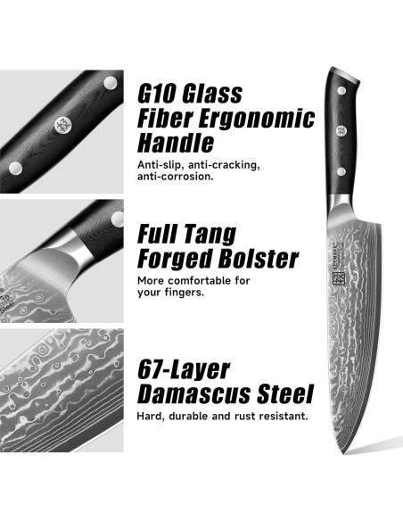 Cuchillo de Chef KEEMAKE 20.32 cm Acero Damasco VG10 Ergonómico Cuchillo de Chef KEEMAKE 20.32 cm Acero Damasco VG10 Ergonómico