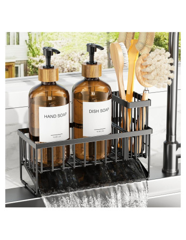 Juego de dispensador de jabón Cisily con 2 botellas de vidrio ámbar