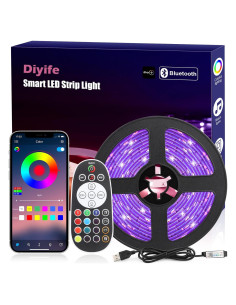 Tira LED RGB 5m Diyife con control remoto y app, Bluetooth