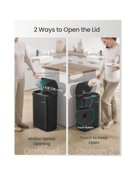 Papelera Automática SONGMICS 50L con Sensor de Movimiento, Acero Inoxidable, Negro Papelera Automática SONGMICS 50L con Sensor de Movimiento, Acero Inoxidable, Negro