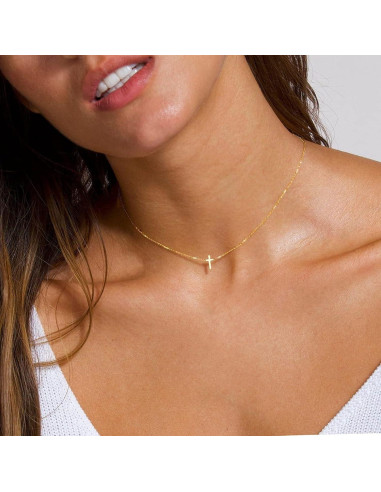 Collar Cruz Pequeña Oro 14K Hipoalergénico para Mujeres