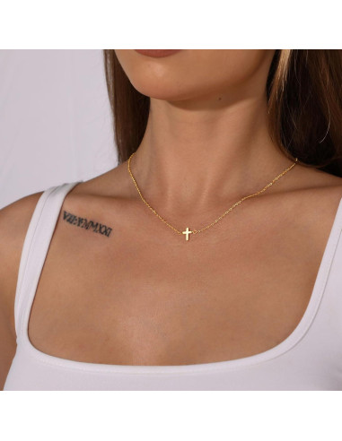 Collar Cruz Pequeña Oro 14K Hipoalergénico para Mujeres