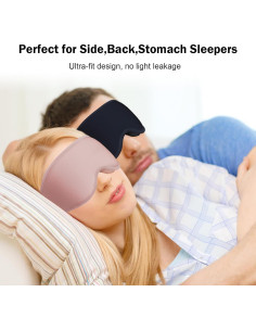 Mascarilla para dormir 3D negra con tapones y correa ajustable 2